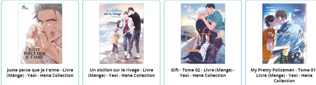 Quatre couvertures de manga yaoi tirées de l'éditeur IDP.